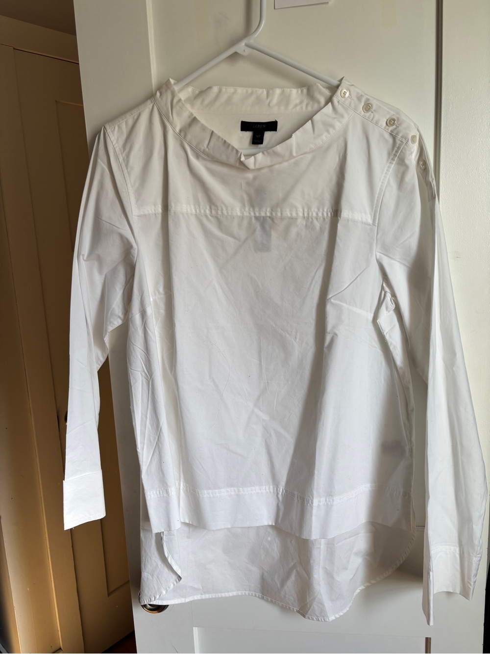 J. Crew White Cotton Blouse with Shoulder Buttons